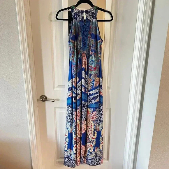 585 Anthropologie Ranna Gill Blue Boeh Maxi Dress Beaded Pleated Size 2 - Picture 8 of 8